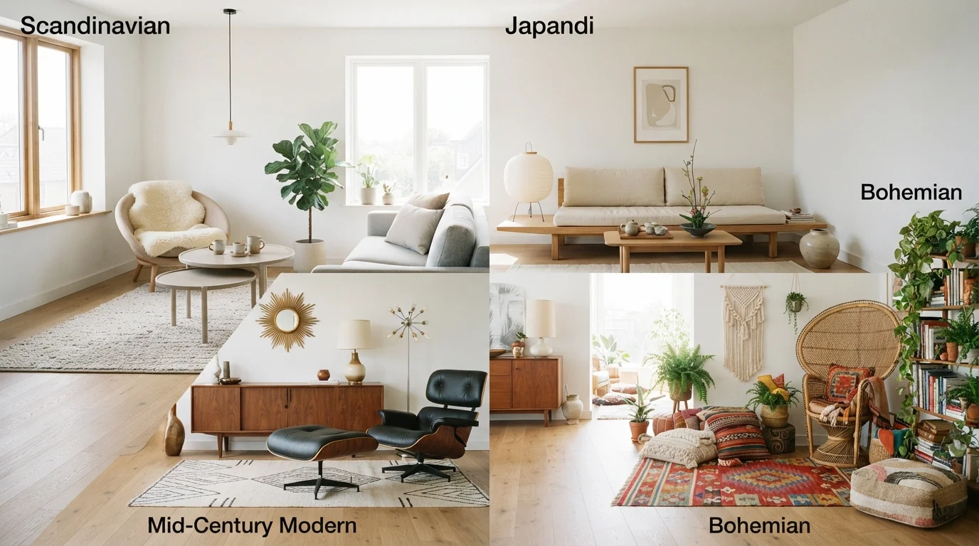 Decorating Styles Compared: Scandinavian, Japandi, Bohemian, and Mid-Century Modern