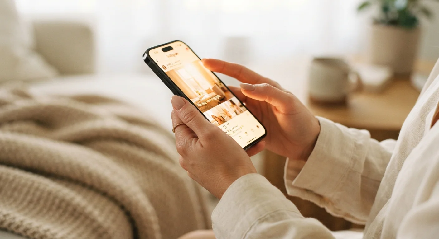 A person holding a smartphone with a glowing touchscreen in natural light