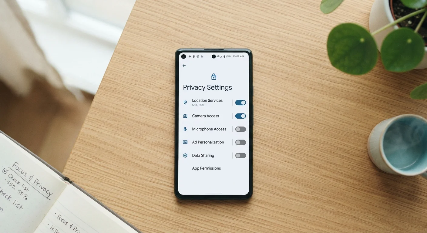 Smartphone screen showing a privacy settings menu with toggle switches enabled and disabled